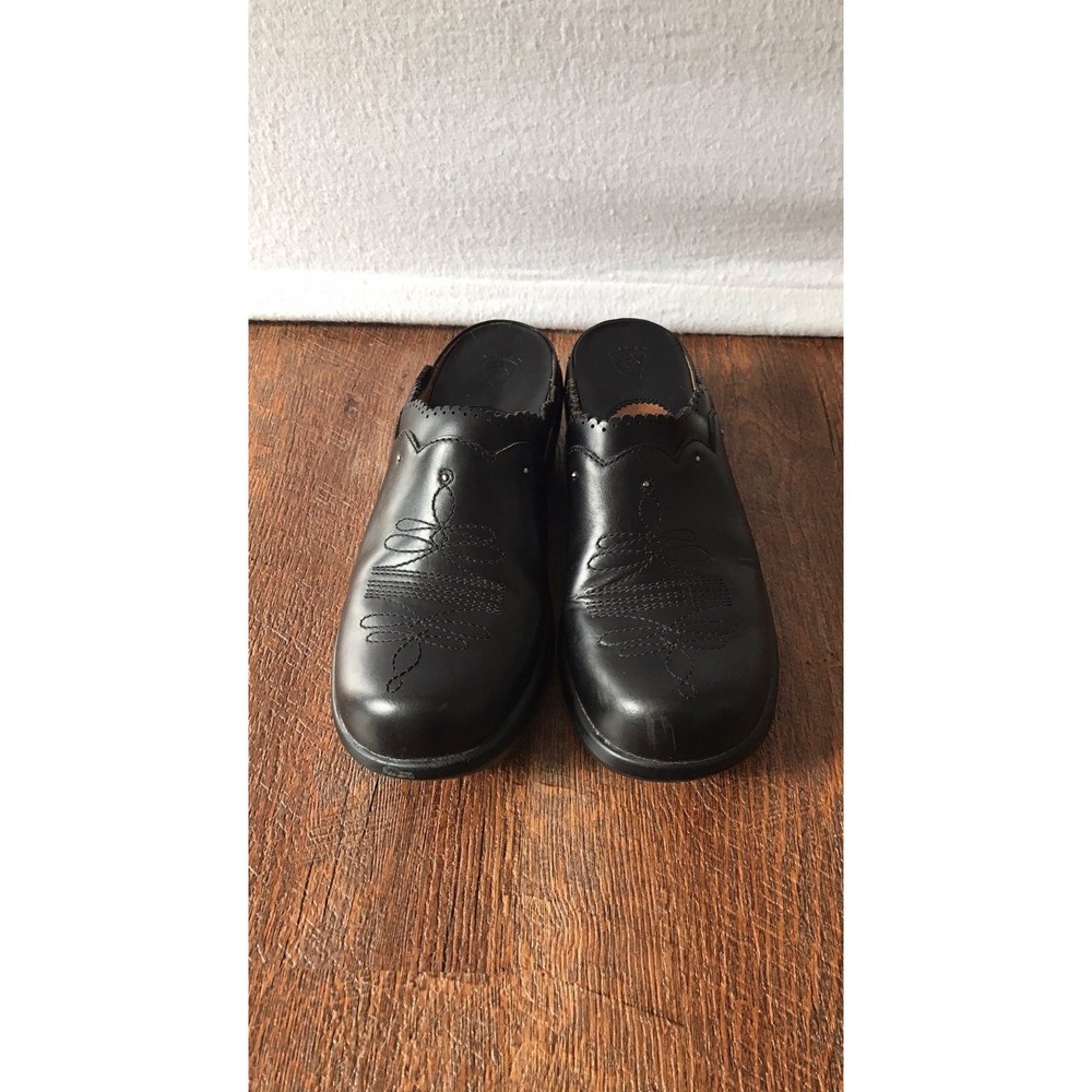 Ariat Womens Black Leather Western Embroidered Clogs Mules 94202 Size 6.5B